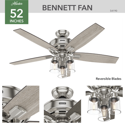 52 inch Bennett Brushed Nickel Ceiling Fan with LED Light Kit and Handheld Remote