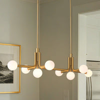 Stockholm 50-inch 8-light Champagne Gold Linear Chandelier with Opal Glass Shades