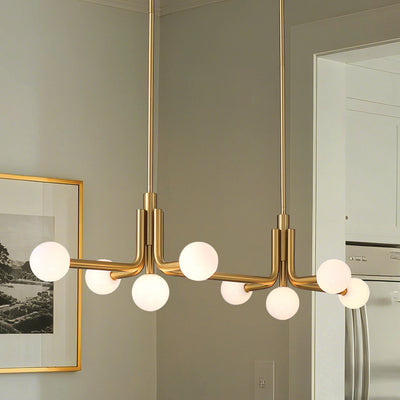 Stockholm 50-inch 8-light Champagne Gold Linear Chandelier with Opal Glass Shades