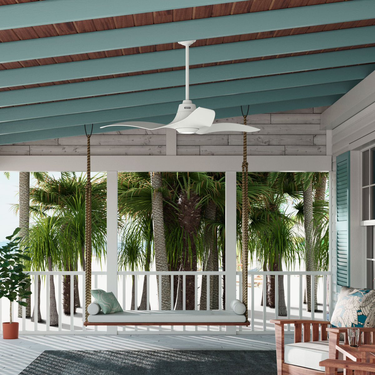 60 inch Arwen ENERGY STAR® Matte White Damp Rated Ceiling Fan with LED Light Kit and Handheld Remote