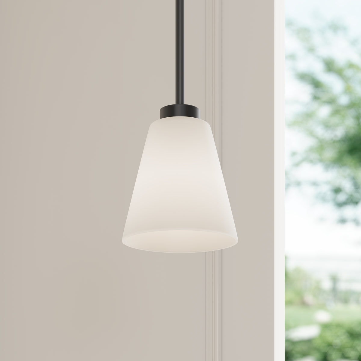 5.75-inch Strayhan Matte Black 1-Light White Frosted Glass Pendant Light