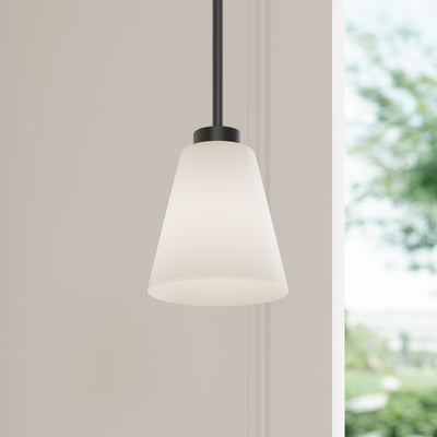 5.75-inch Strayhan Matte Black 1-Light White Frosted Glass Pendant Light