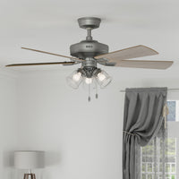 52 inch Crestfield HunterExpress Matte Silver Ceiling Fan with LED Light Kit and Pull Chain