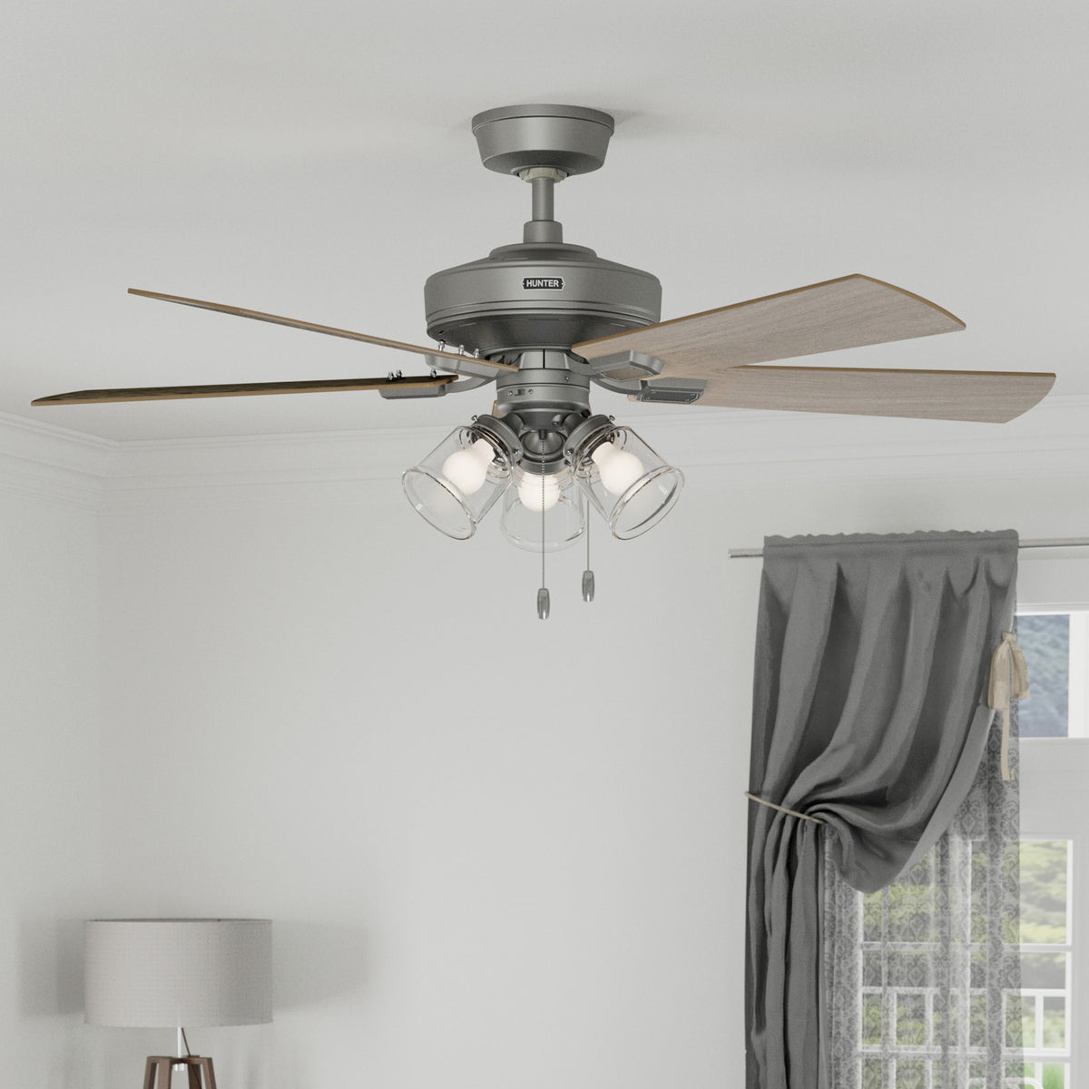 52 inch Crestfield HunterExpress Matte Silver Ceiling Fan with LED Light Kit and Pull Chain
