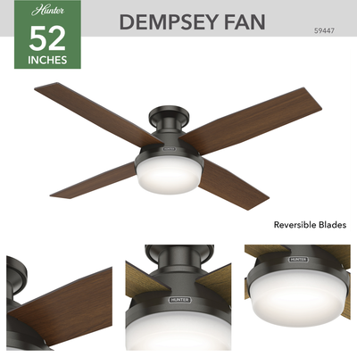 52 inch Dempsey Noble Bronze Low Profile Ceiling Fan with LED Light Kit and Handheld Remote