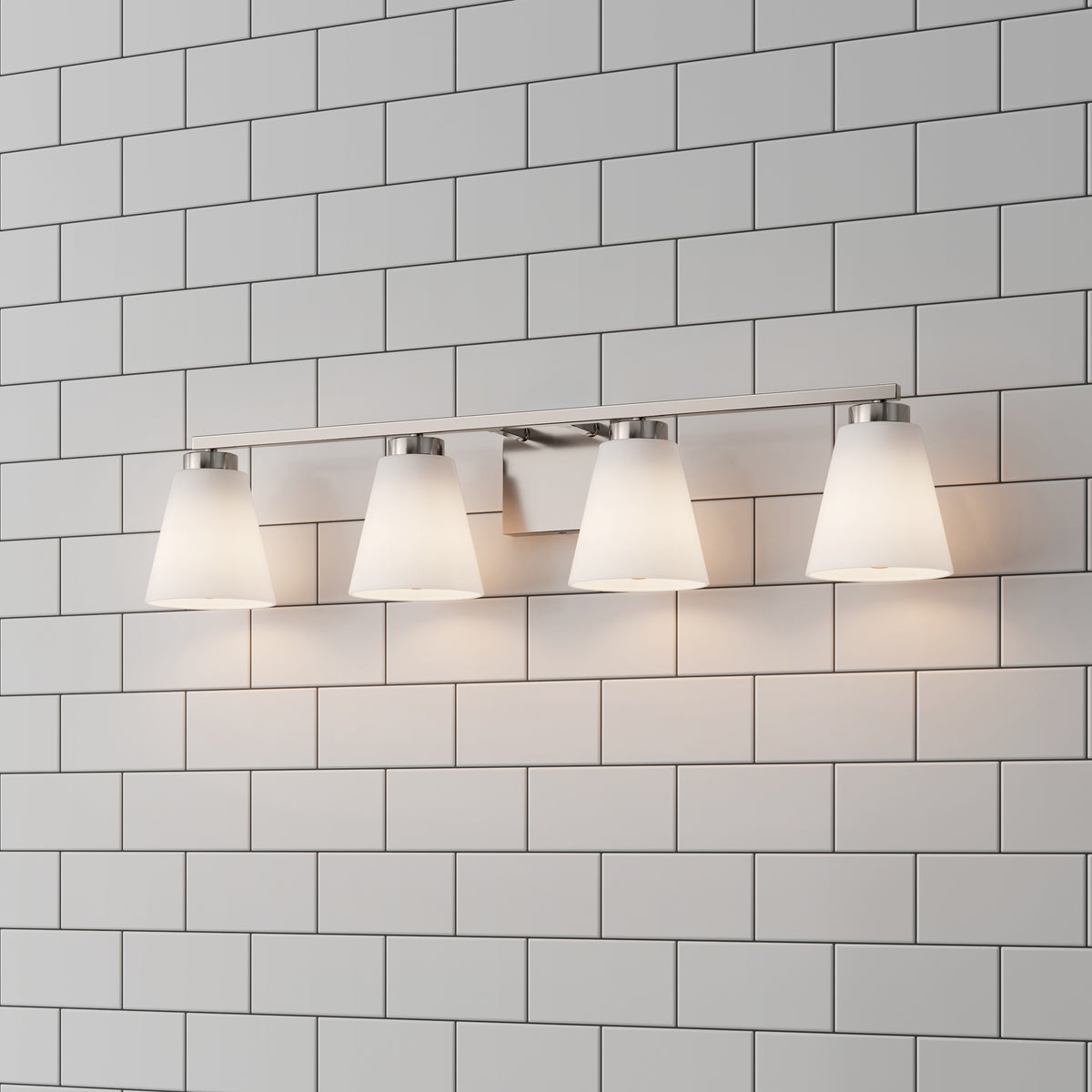 31-inch Strayhan Brushed Nickel 4-Light White Frosted Glass Bathroom Vanity Light