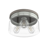 Devon Park 13-inch 3-light Brushed Nickel and Grey Wood Flush Mount Ceiling Light with Clear Glass