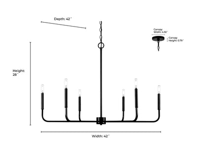 28'' Herring Matte Black 6 Light Chandelier