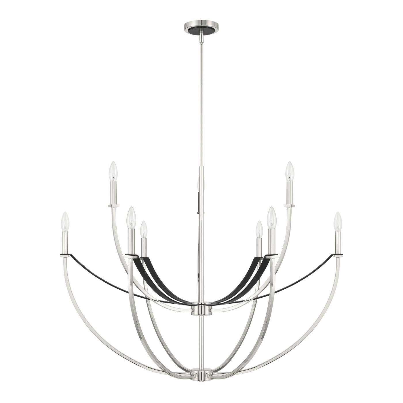 Sussex 40-inch 9-light Polished Nickel and Black Faux Leather Chandelier