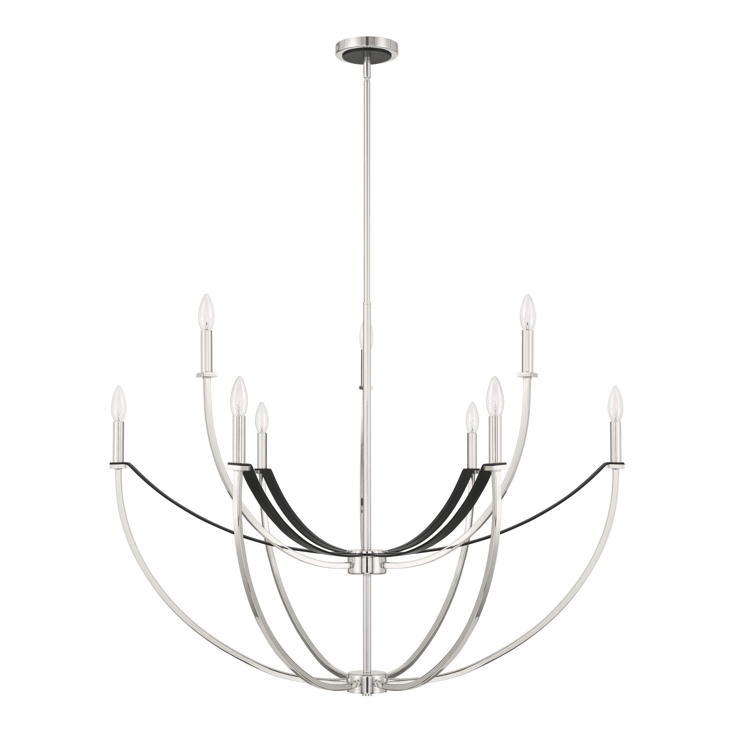 Sussex 40-inch 9-light Polished Nickel and Black Faux Leather Chandelier