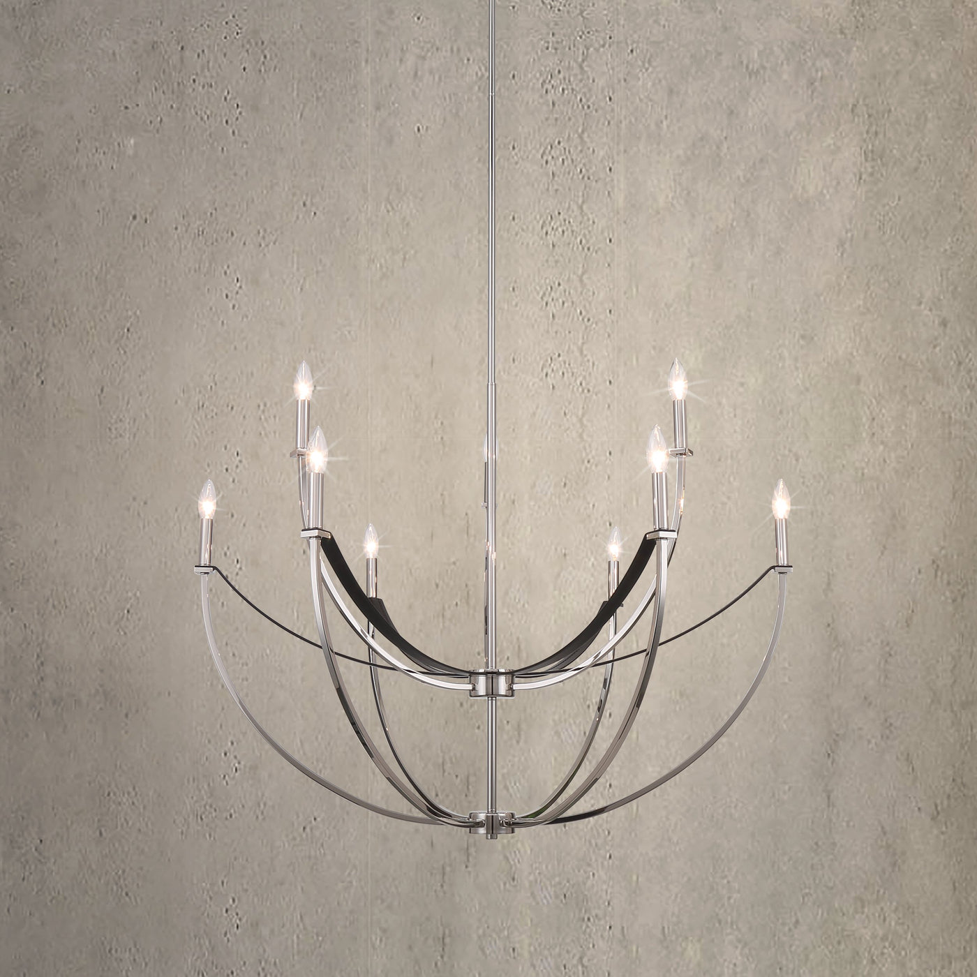 Sussex 40-inch 9-light Polished Nickel and Black Faux Leather Chandelier