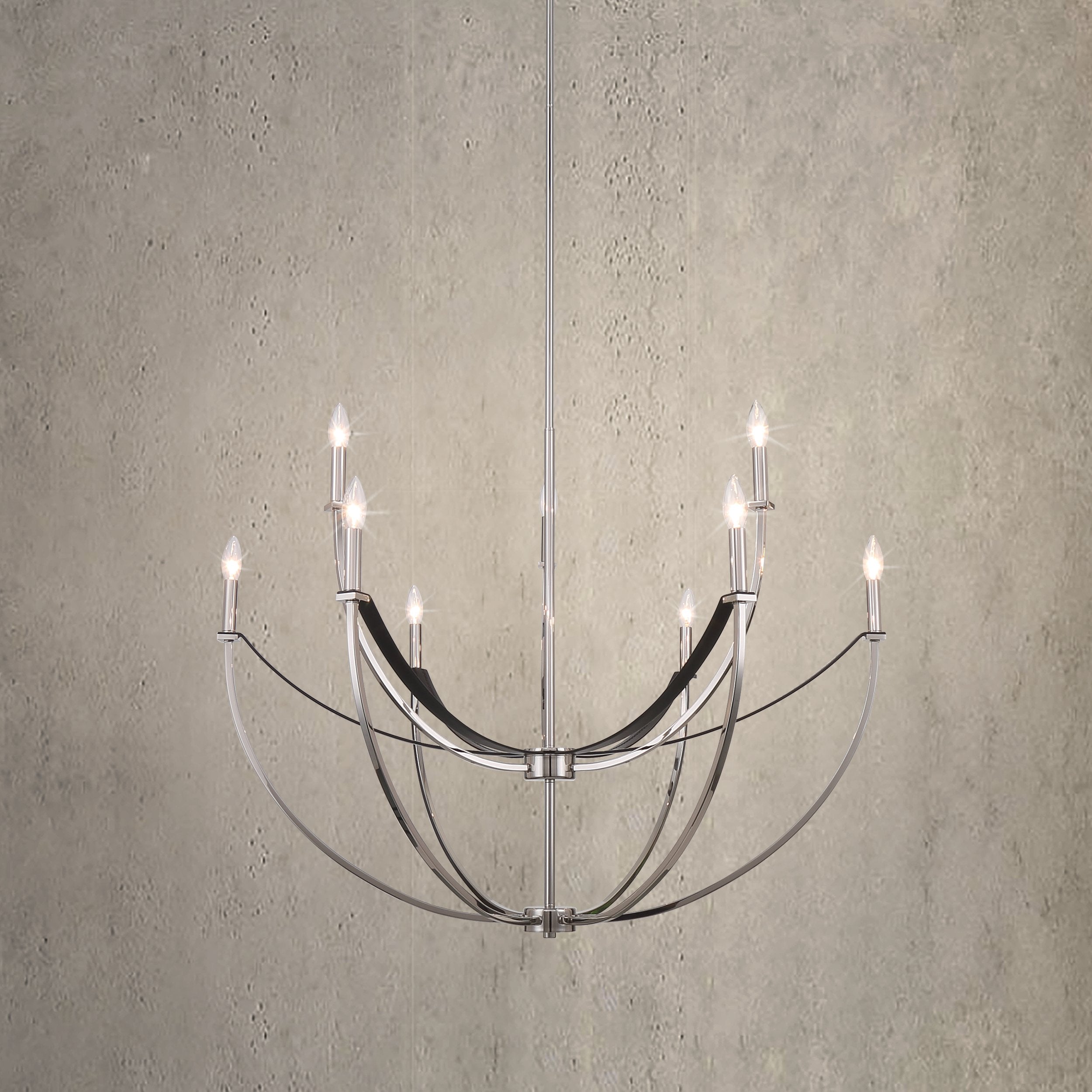 Sussex 40-inch 9-light Polished Nickel and Black Faux Leather Chandelier