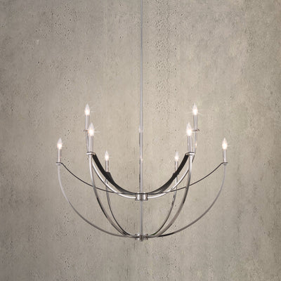 Sussex 40-inch 9-light Polished Nickel and Black Faux Leather Chandelier