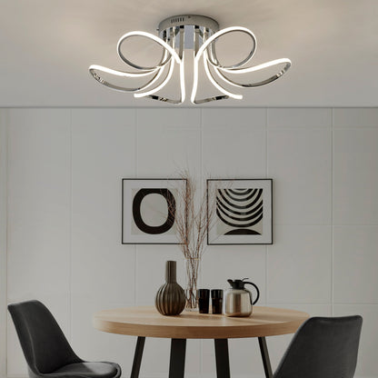6 Petal Flower LED Strip Flush Mount Lamp | Chrome and Dimmable
