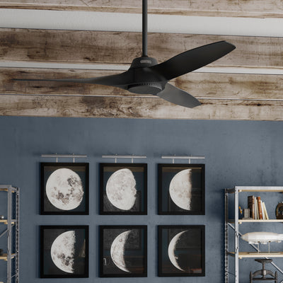 52 inch Mosley Matte Black Damp Rated Ceiling Fan and Wall Control