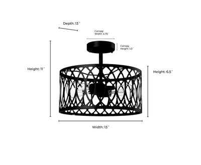 11'' Arelyn Matte Black 1 Light Semi-Flush Mount