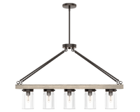 Devon Park 38-inch 5-light Onyx Bengal and Barnwood Linear Chandelier with Clear Glass