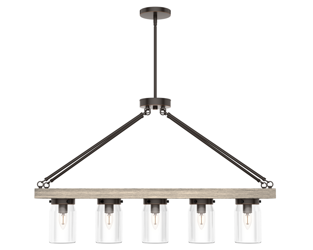Devon Park 38-inch 5-light Onyx Bengal and Barnwood Linear Chandelier with Clear Glass