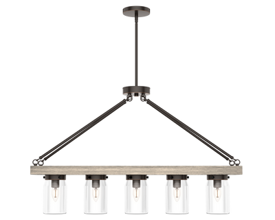 Devon Park 38-inch 5-light Onyx Bengal and Barnwood Linear Chandelier with Clear Glass