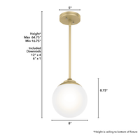 Hepburn 8-inch 1-light Modern Brass Globe Pendant with Cased White Glass