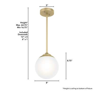 Hepburn 8-inch 1-light Modern Brass Globe Pendant with Cased White Glass