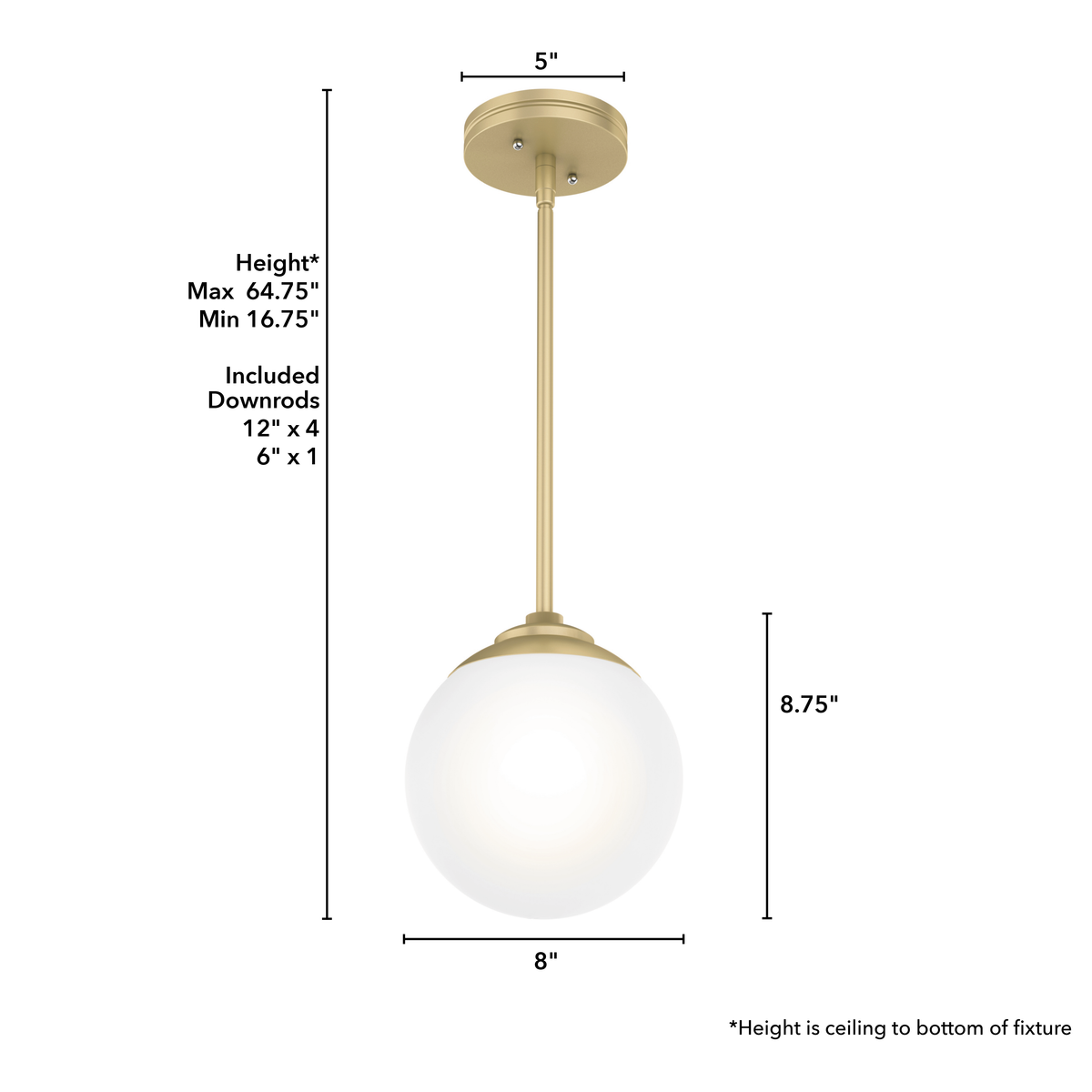 Hepburn 8-inch 1-light Modern Brass Globe Pendant with Cased White Glass