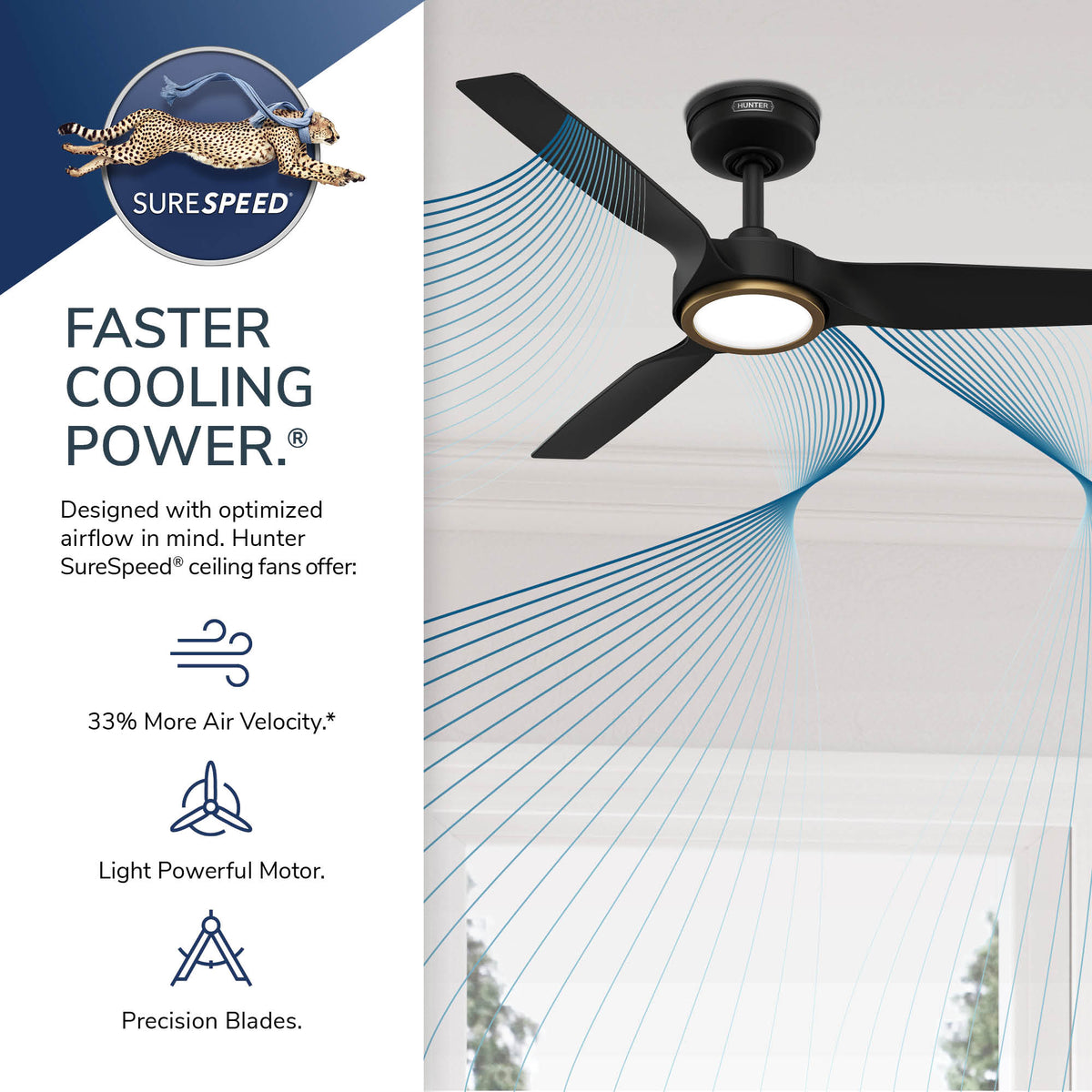 44 inch Zentech Wi-Fi ENERGY STAR® Matte Black Damp Rated Ceiling Fan with LED Light Kit and Handheld Remote