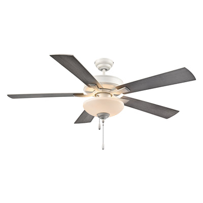 52 Inch Galeson AC Matte White Indoor Ceiling Fan 5-Blade 2 Lights Reversible