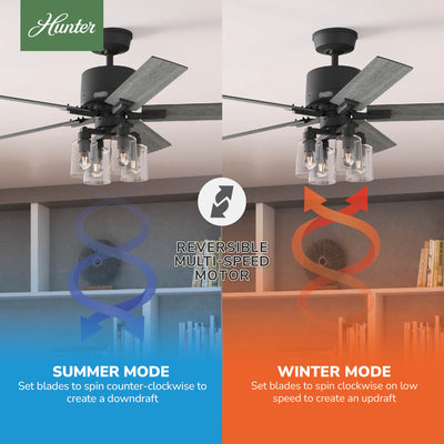 52 inch Techne Wi-Fi HunterExpress Matte Black Ceiling Fan with LED Light Kit and Handheld Remote