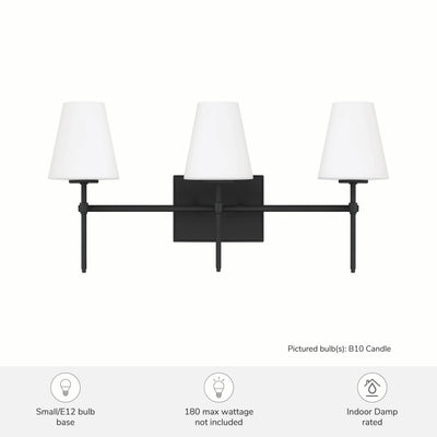 Camelia Stem 24-inch 3-light Matte Black and Cased White Glass Vanity Light with Cased White Glass