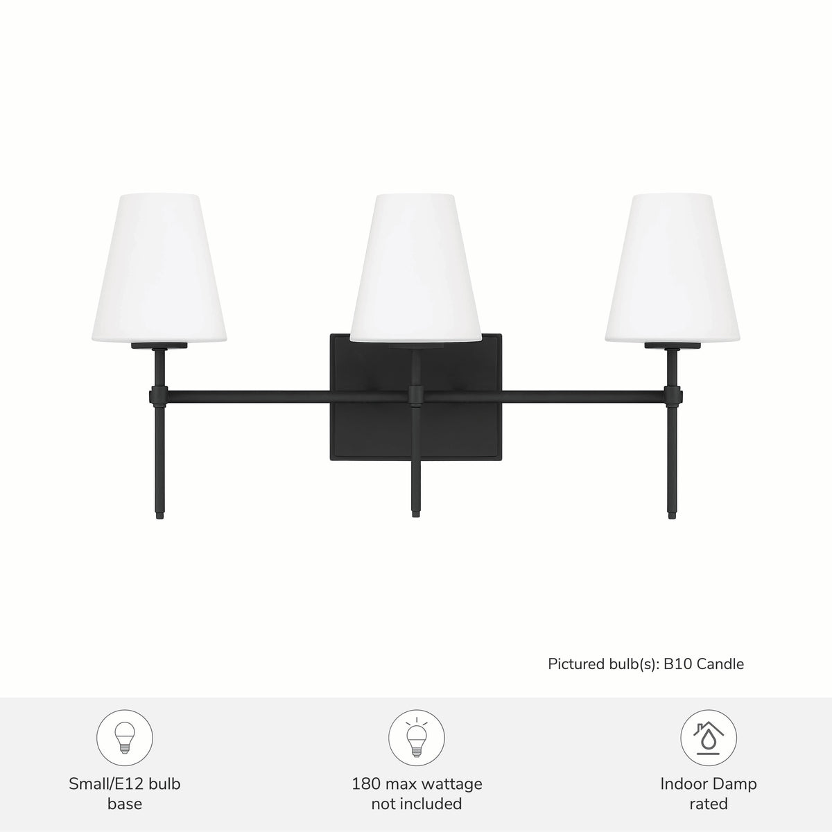 Camelia Stem 24-inch 3-light Matte Black and Cased White Glass Vanity Light with Cased White Glass