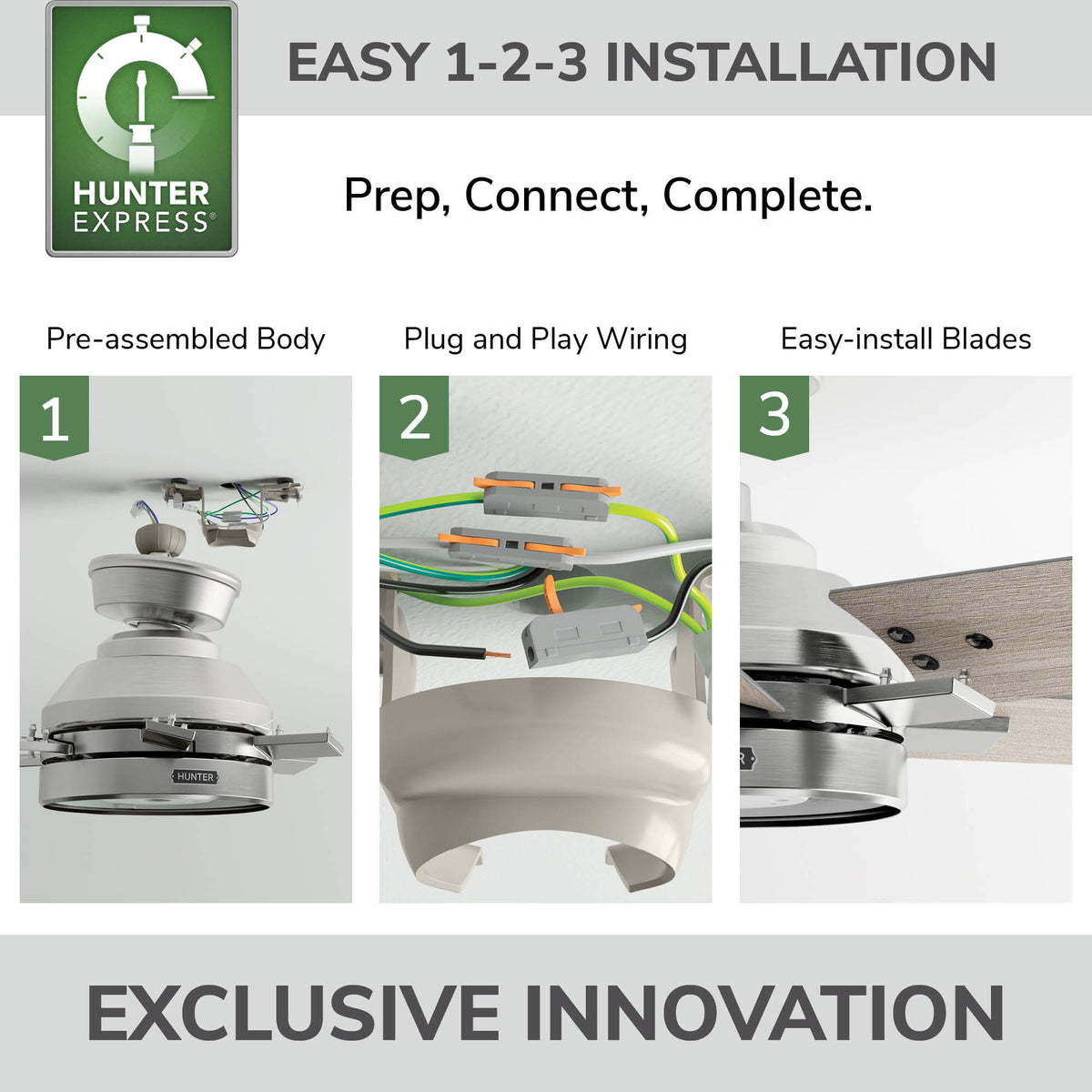 52 inch Georgetown ENERGY STAR® HunterExpress Brushed Nickel Ceiling Fan with LED Light Kit and Handheld Remote