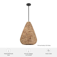 Cambria 18-inch 3-light Matte Black Pendant with Natural Seagrass Shade
