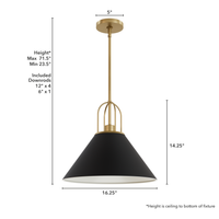 Carrington Isle 16-inch 1-light Matte Black and Luxe Gold Pendant with Matte Black Metal Shade