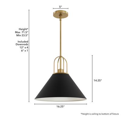 Carrington Isle 16-inch 1-light Matte Black and Luxe Gold Pendant with Matte Black Metal Shade