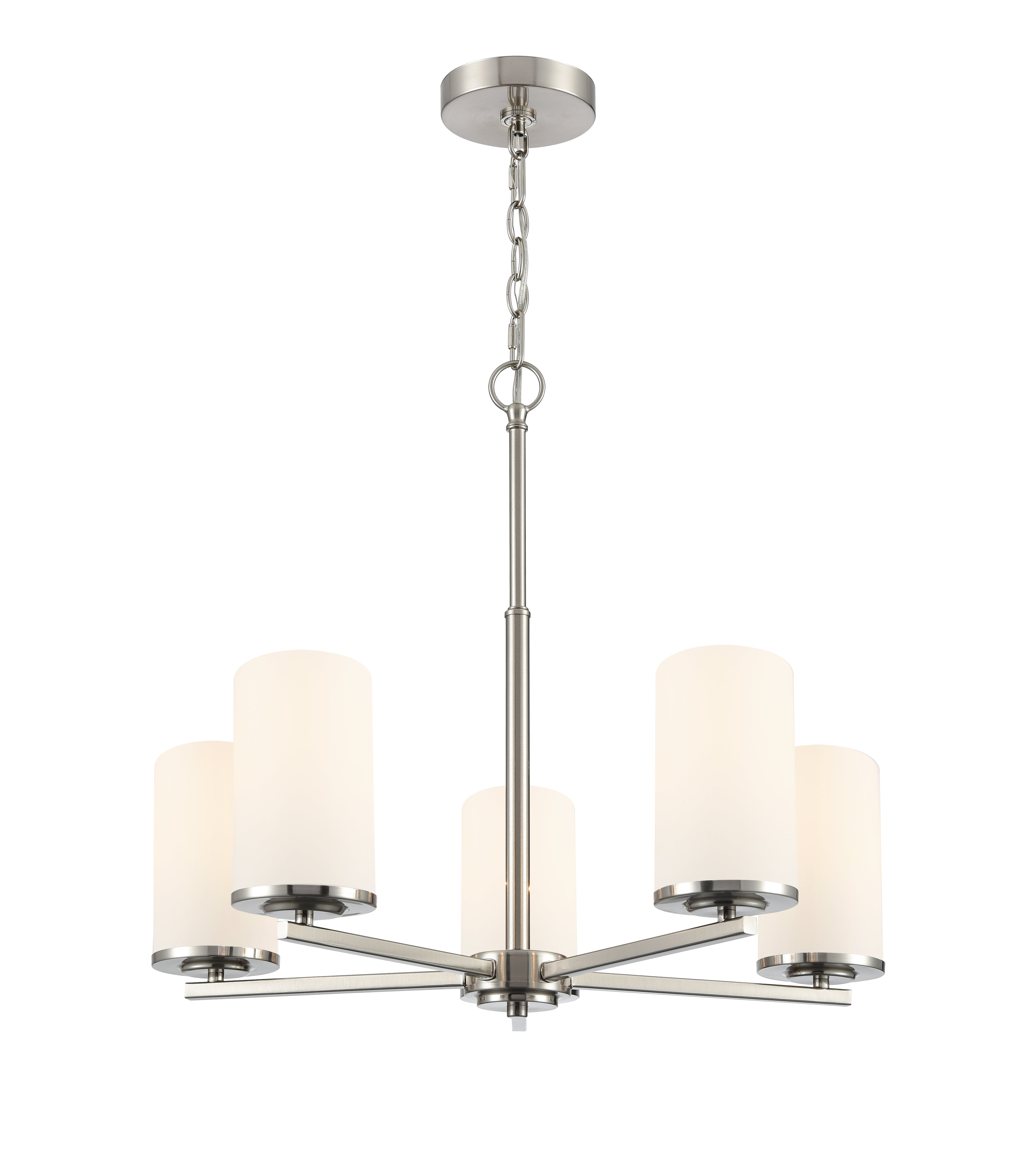 24-inch Verlana Brushed Nickel 5-Light Etched White Glass Chandelier