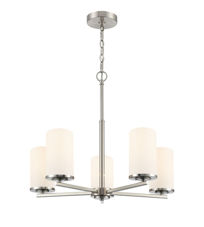 24-inch Verlana Brushed Nickel 5-Light Etched White Glass Chandelier