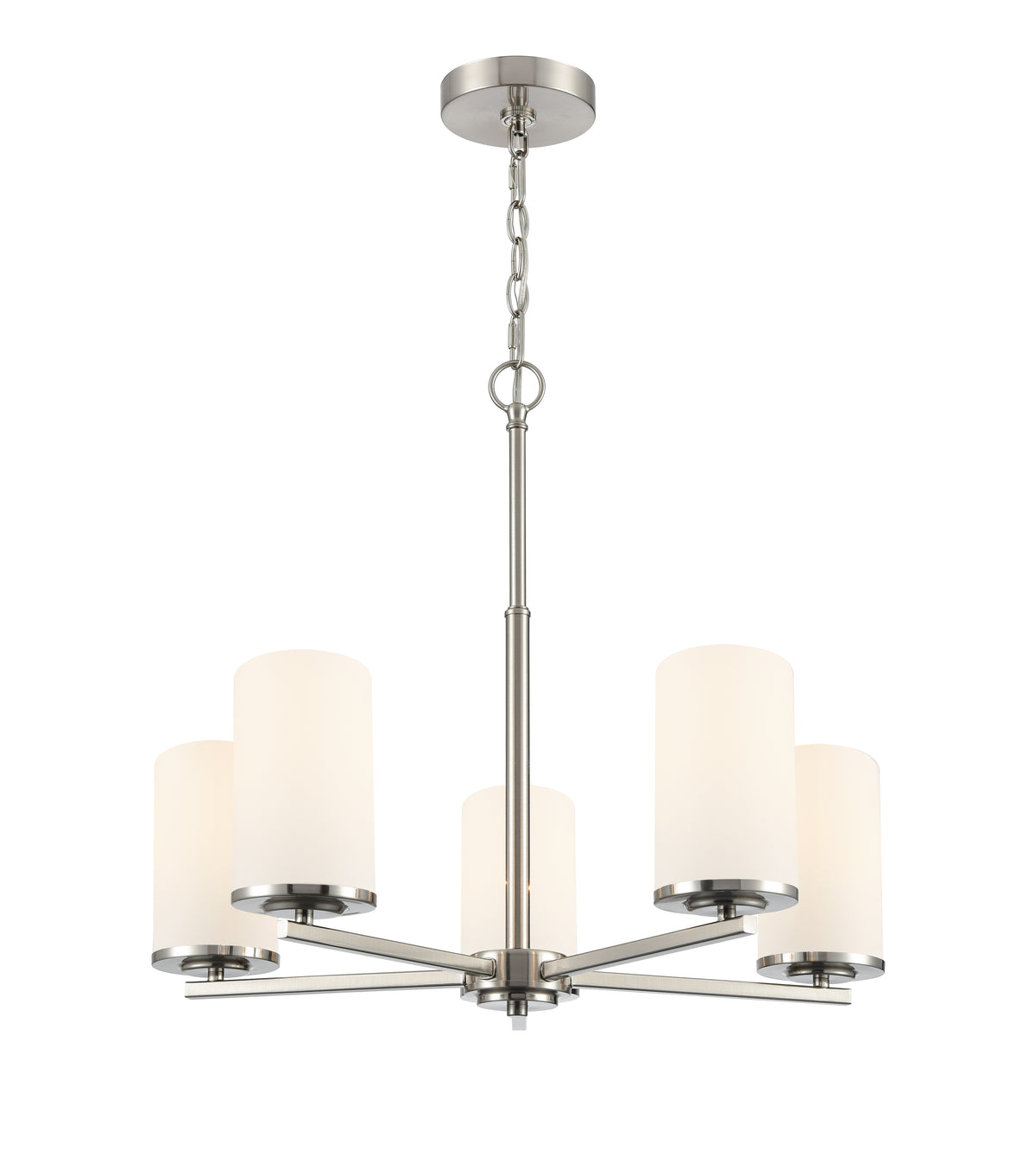 24-inch Verlana Brushed Nickel 5-Light Etched White Glass Chandelier