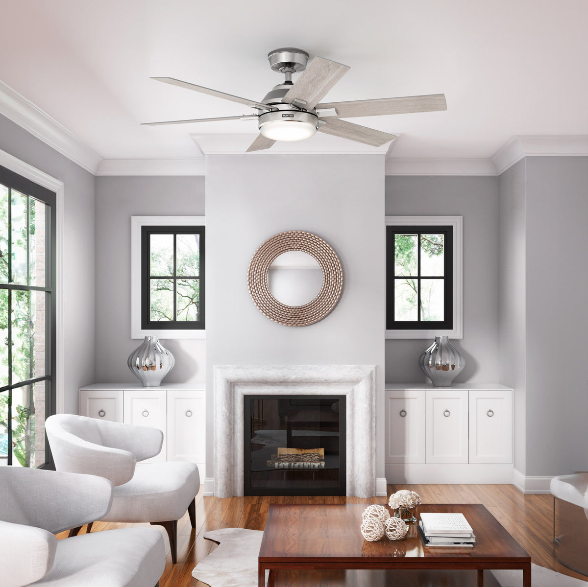 52 inch Georgetown ENERGY STAR® HunterExpress Brushed Nickel Ceiling Fan with LED Light Kit and Handheld Remote
