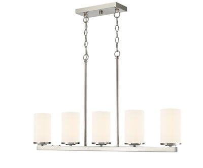40-inch Verlana Brushed Nickel 5-Light Etched White Glass Linear Chandelier