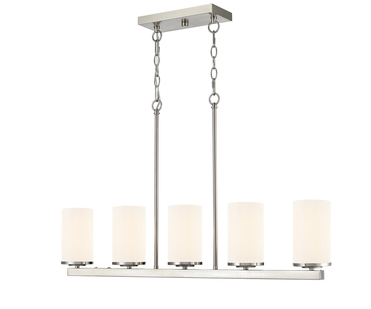 40-inch Verlana Brushed Nickel 5-Light Etched White Glass Linear Chandelier