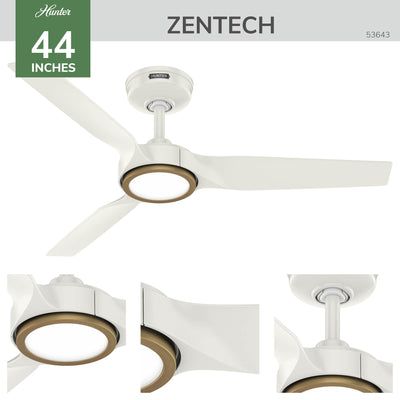 44 inch Zentech Wi-Fi ENERGY STAR® Fresh White Damp Rated Ceiling Fan with LED Light Kit and Handheld Remote