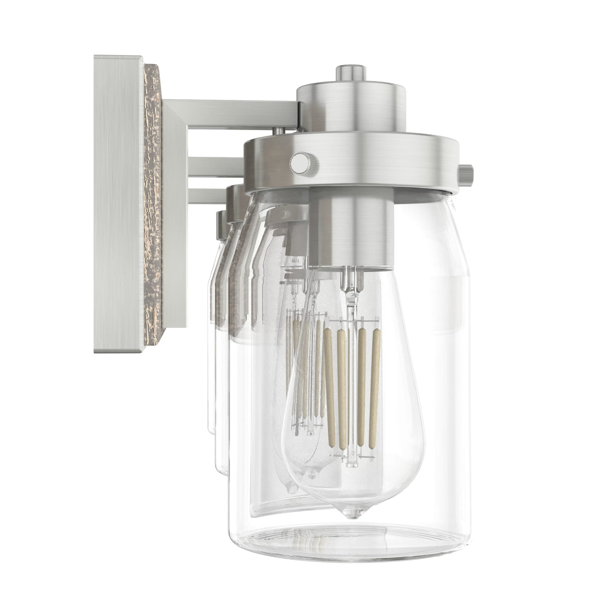 Devon Park 24-inch 3-light Brushed Nickel and Grey Wood Vanity Light with Clear Glass