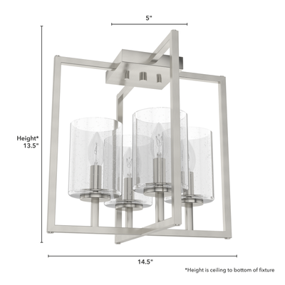 Kerrison 14.5-inch 4-light Brushed Nickel Semi-Flush Mount with Seeded Glass