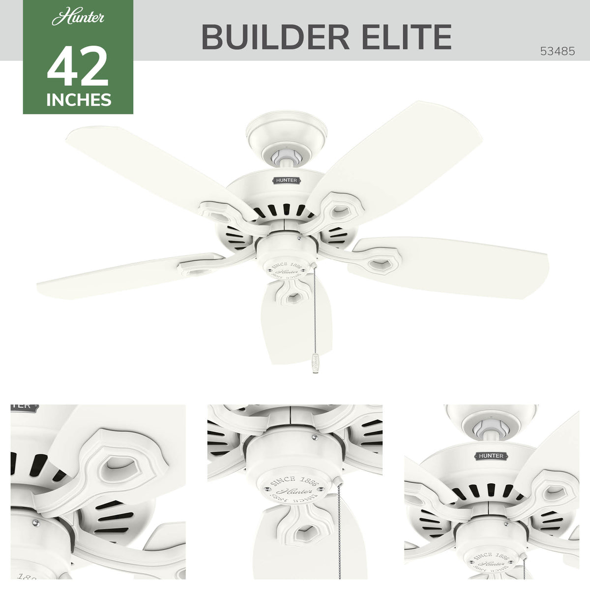 42 inch Builder Elite Fresh White Ceiling Fan and Pull Chain