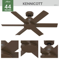 44 inch Kennicott Matte Bronze Damp Rated Ceiling Fan and Wall Control