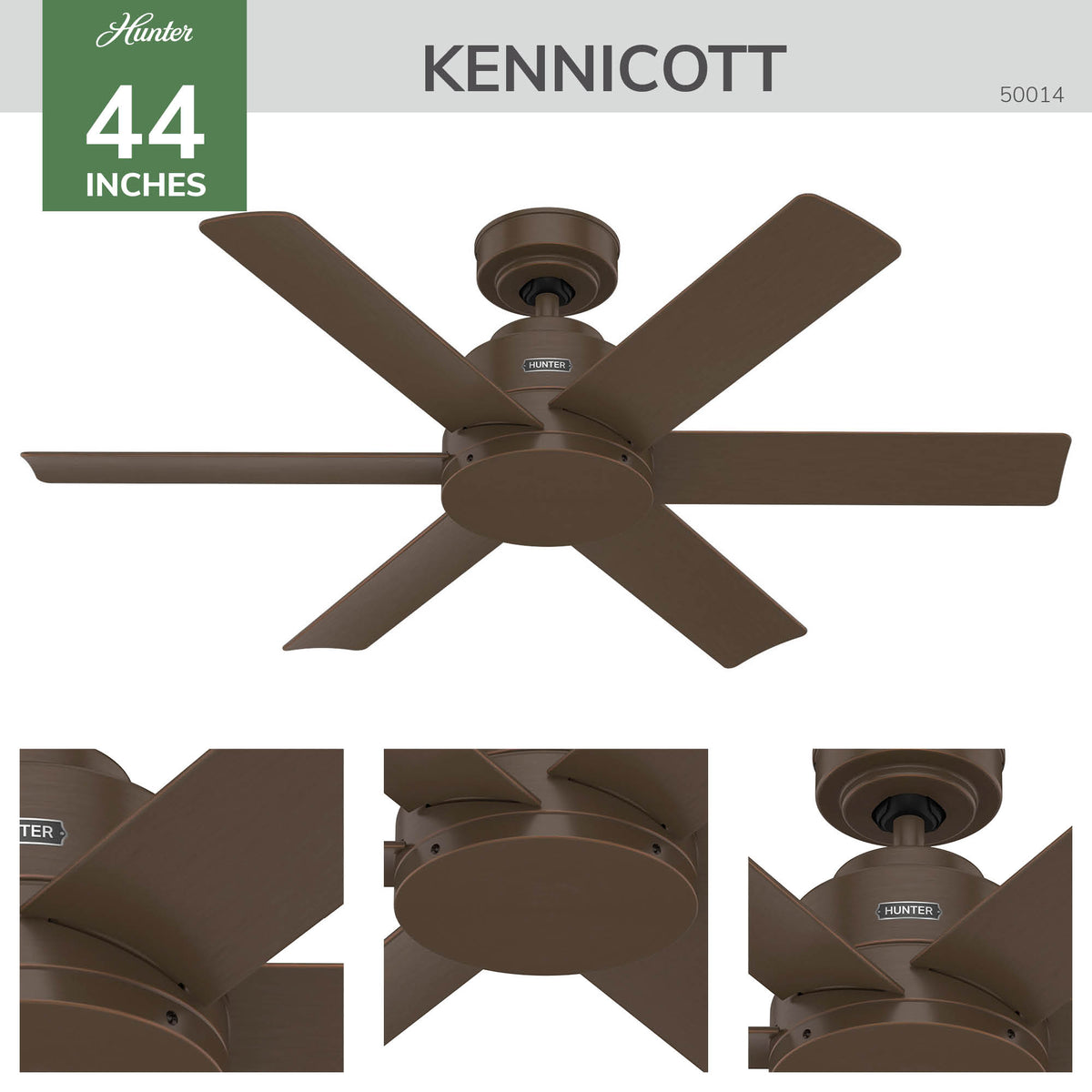 44 inch Kennicott Matte Bronze Damp Rated Ceiling Fan and Wall Control