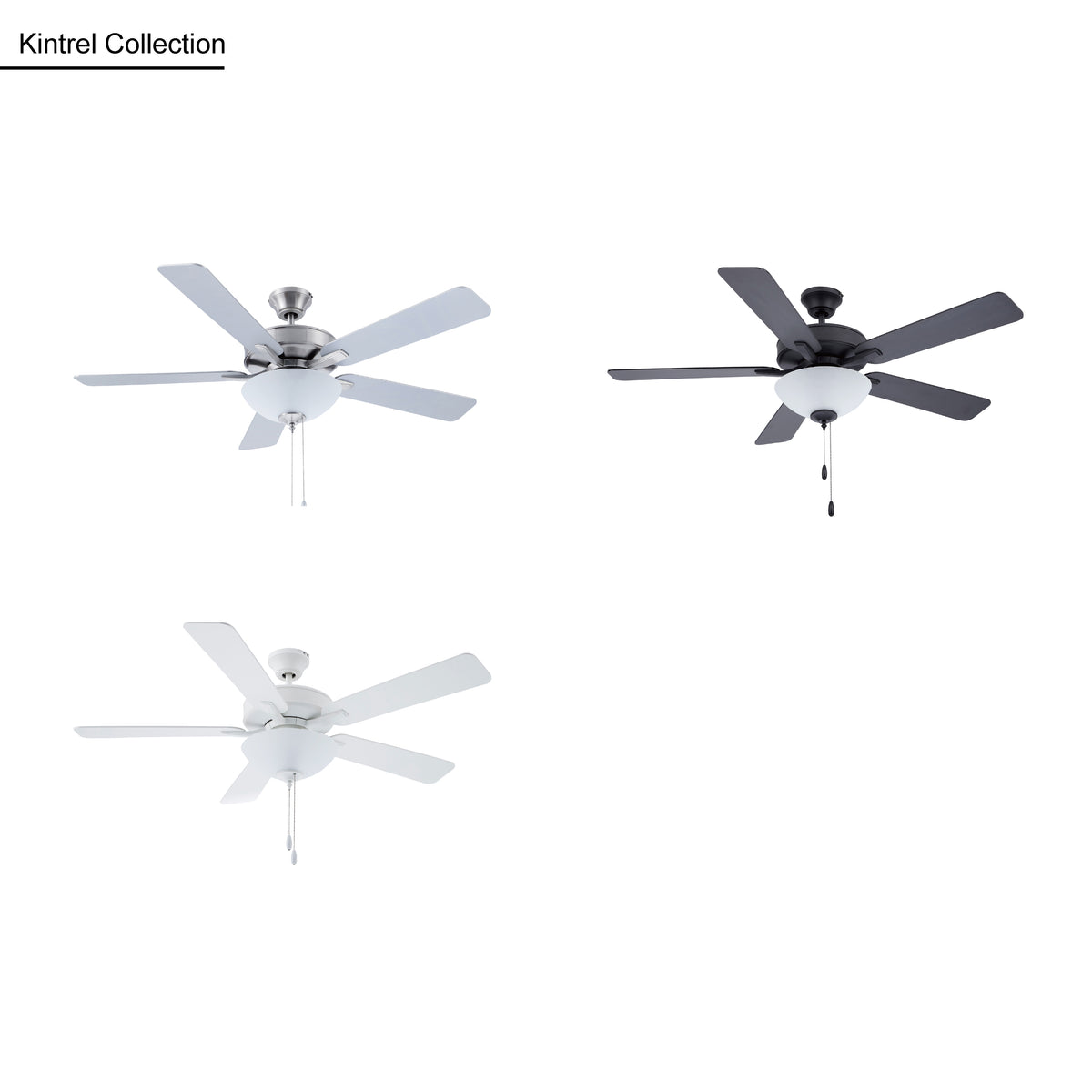 52 Inch Kintrel AC Brushed Nickel Indoor Ceiling Fan 5-Blade 2 Lights Reversible