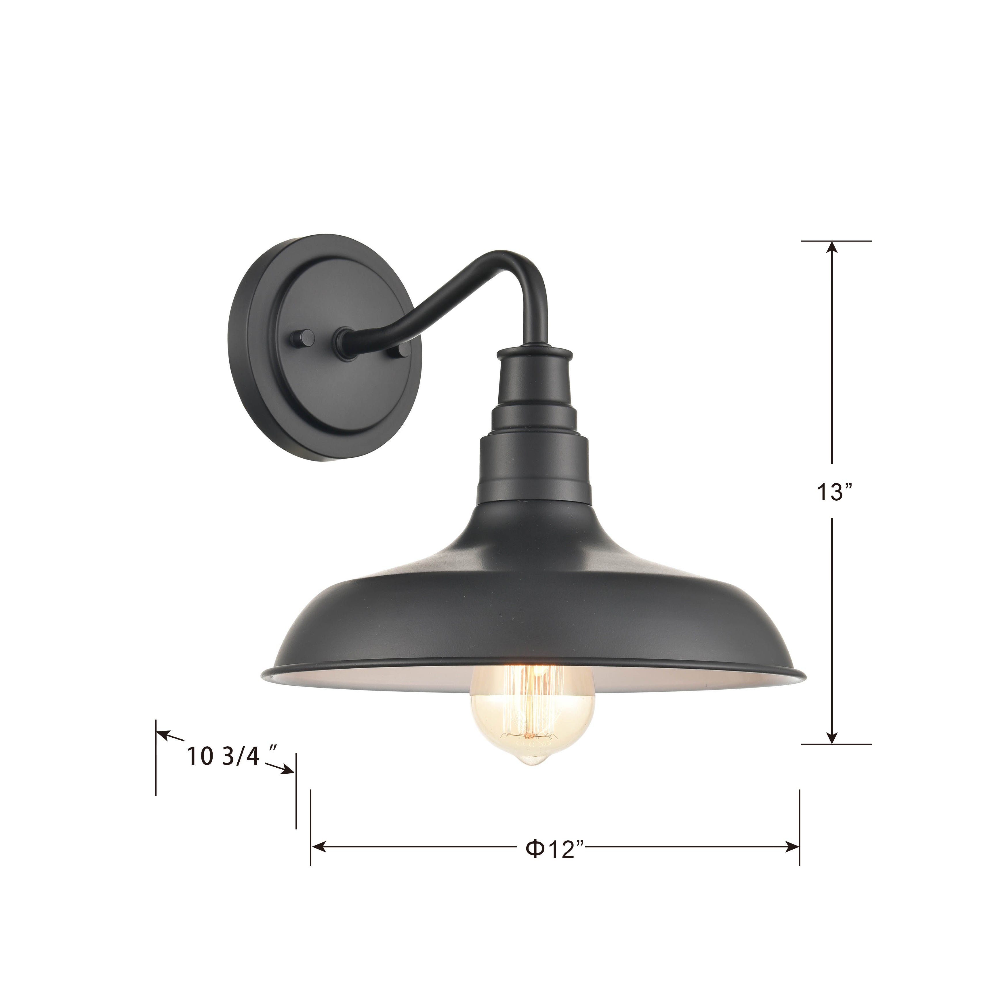 12'' Milltown Powder Coated Black 1 Light Wall Sconce