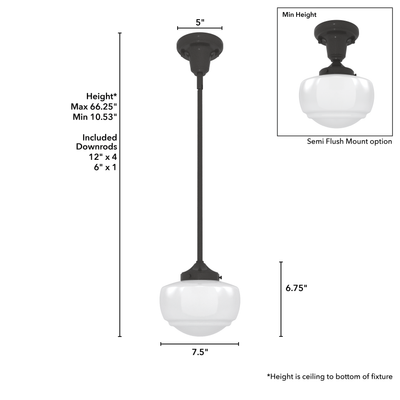 Saddle Creek 7.5-inch 1-light Noble Bronze Schoolhouse Pendant with Cased White Glass